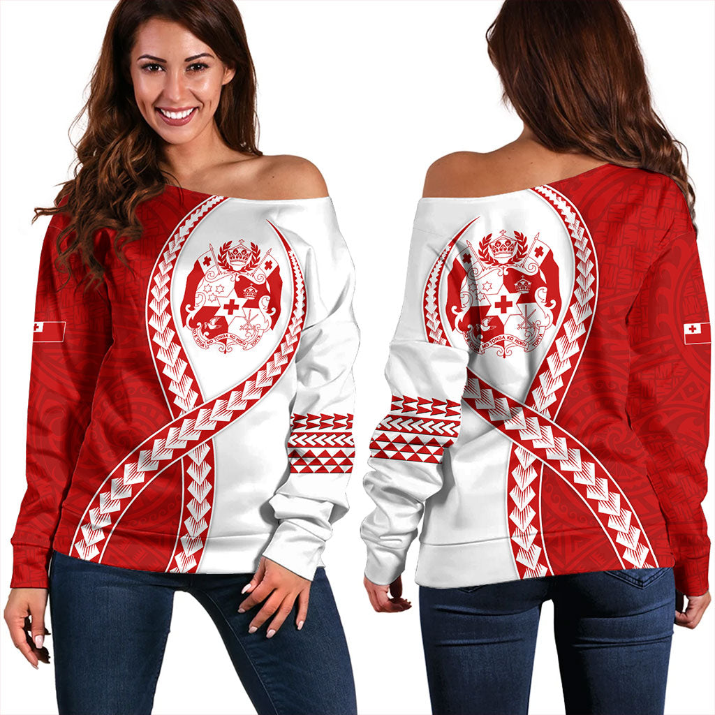 Tonga Off Shoulder Sweatshirt Tribal Polynesian In My Heart