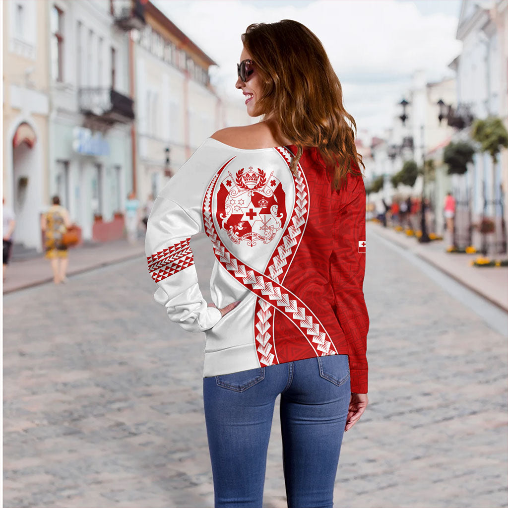 Tonga Off Shoulder Sweatshirt Tribal Polynesian In My Heart