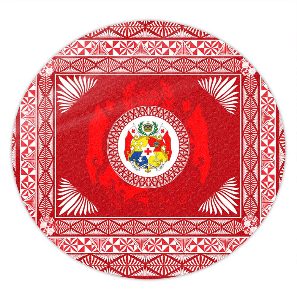 Tonga Round Rug Ngatu Pattern Coat Of Arms Style