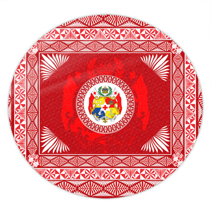 Tonga Round Rug Ngatu Pattern Coat Of Arms Style