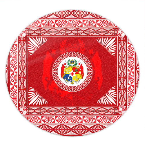 Tonga Round Rug Ngatu Pattern Coat Of Arms Style