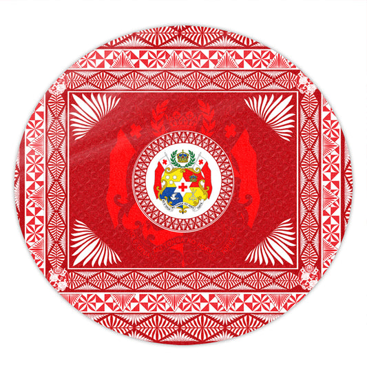 Tonga Round Rug Ngatu Pattern Coat Of Arms Style