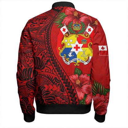 Tonga Bomber Jacket Tribal Polynesian With Hibiscus Flower