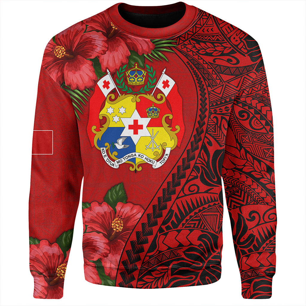 Tonga Sweatshirt Tribal Polynesian With Hibiscus Flower