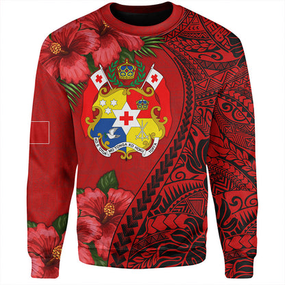 Tonga Sweatshirt Tribal Polynesian With Hibiscus Flower