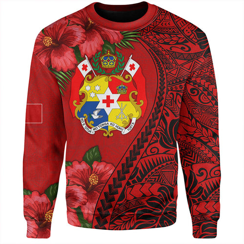 Tonga Sweatshirt Tribal Polynesian With Hibiscus Flower