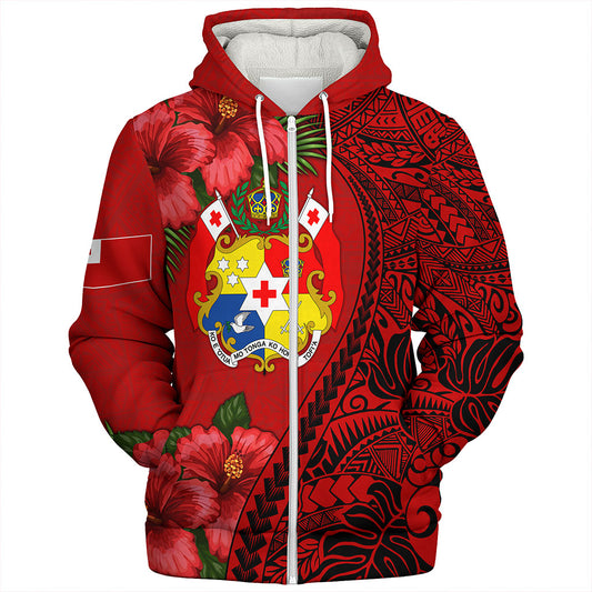 Tonga Sherpa Hoodie Tribal Polynesian With Hibiscus Flower