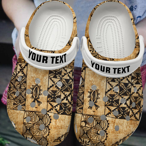 Tonga Clogs Shoes Custom Text Tongan Ngatu Design