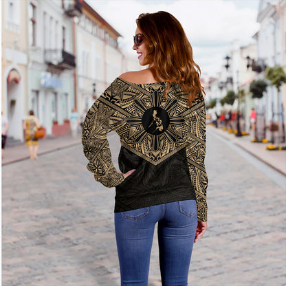 Philippines Filipinos Off Shoulder Sweatshirt Traditional Tribal Tattoo Sun