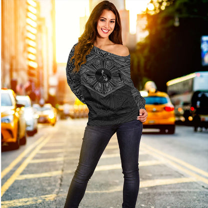 Philippines Filipinos Off Shoulder Sweatshirt Traditional Tribal Tattoo Sun