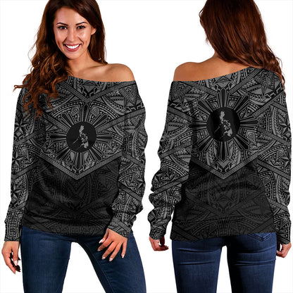 Philippines Filipinos Off Shoulder Sweatshirt Traditional Tribal Tattoo Sun