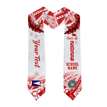 American Samoa Graduation Stole Custom Tribal Coat Of Arms Ula Fala Original Style
