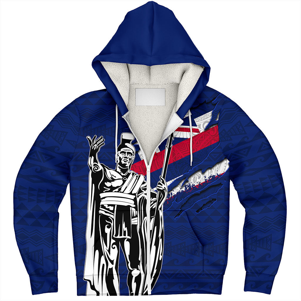 Hawaii Sherpa Hoodie Tribal Flag King Kamehameha Crack Style