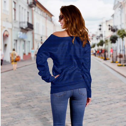 Hawaii Off Shoulder Sweatshirt Tribal Flag King Kamehameha Crack Style