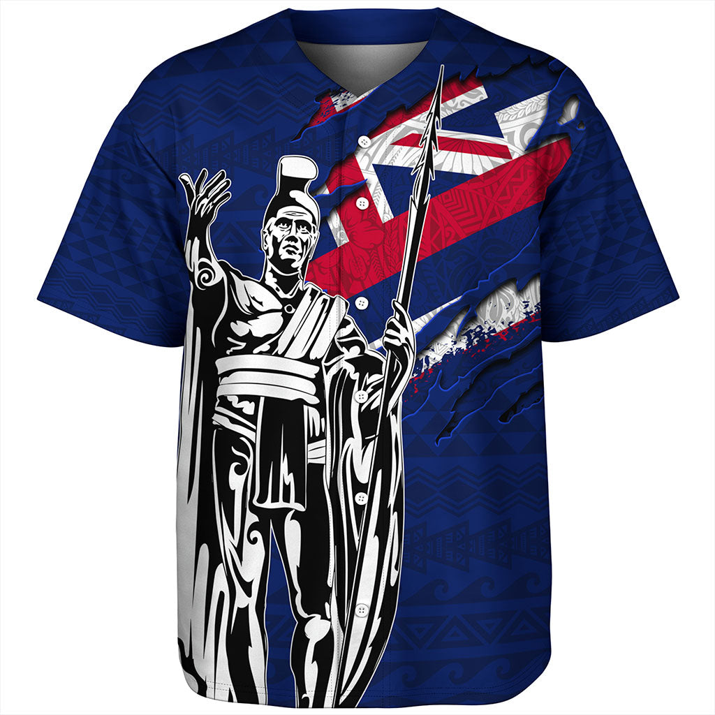 Hawaii Baseball Shirt Tribal Flag King Kamehameha Crack Style