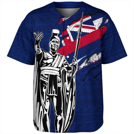 Hawaii Baseball Shirt Tribal Flag King Kamehameha Crack Style