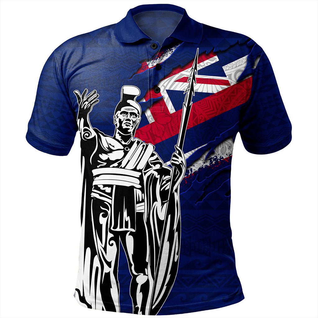 Hawaii Polo Shirt Tribal Flag King Kamehameha Crack Style