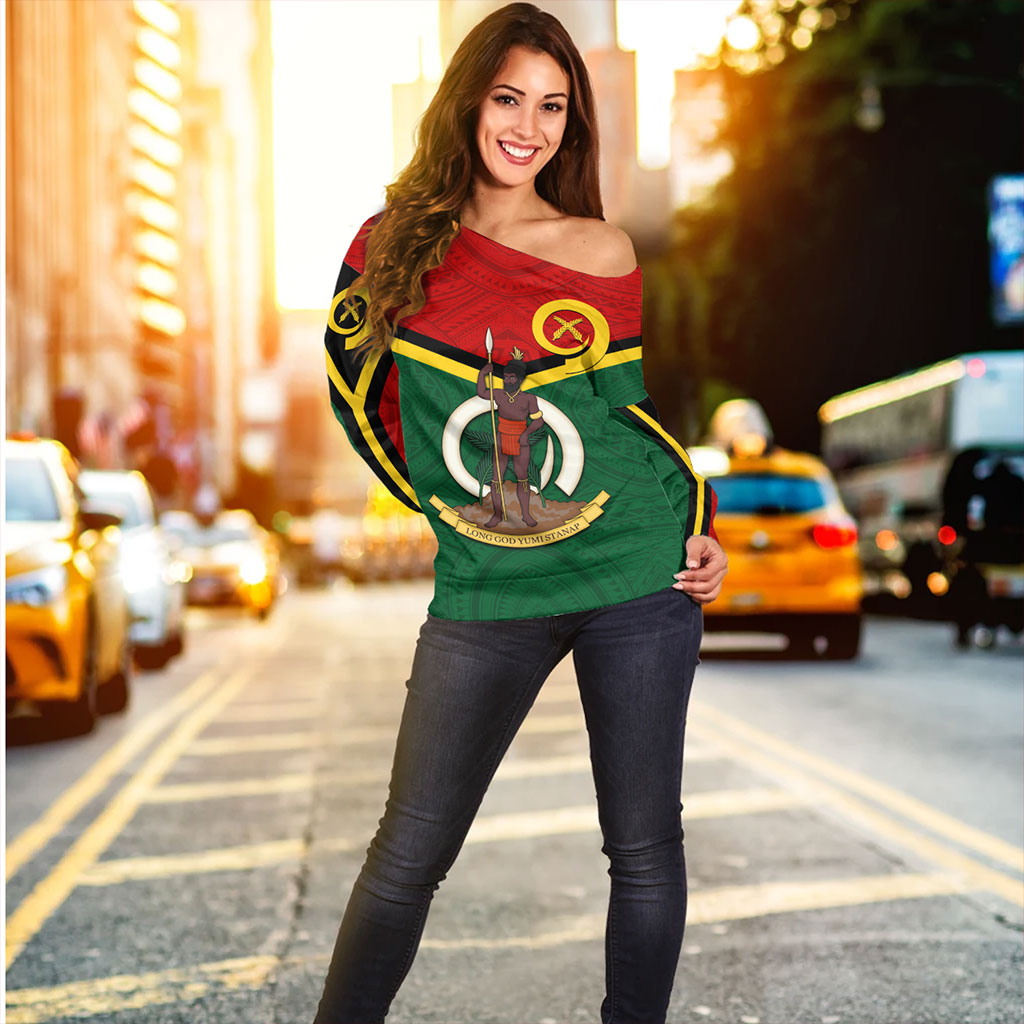 Vanuatu Off Shoulder Sweatshirt Tribal Flag Sport Style