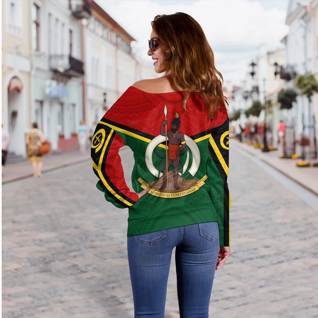 Vanuatu Off Shoulder Sweatshirt Tribal Flag Sport Style
