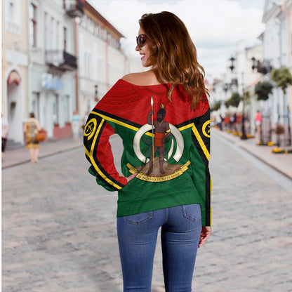 Vanuatu Off Shoulder Sweatshirt Tribal Flag Sport Style