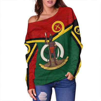 Vanuatu Off Shoulder Sweatshirt Tribal Flag Sport Style