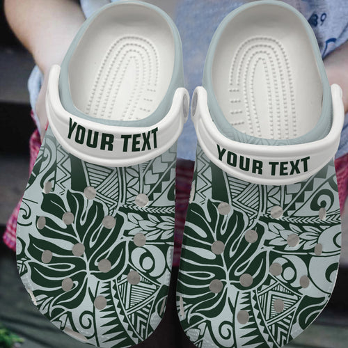Hawaii Clogs Shoes Custom Text Tribal Pattern Leaf