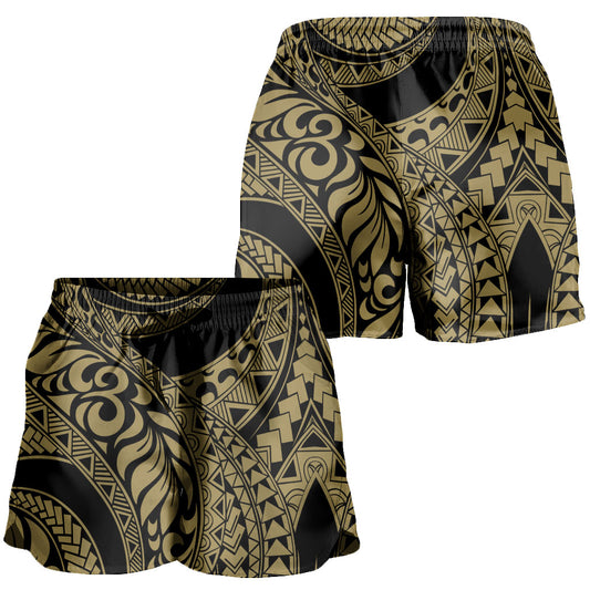 Hawaii Women Shorts Tribal Pattern Polynesian Gold