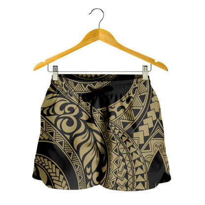 Hawaii Women Shorts Tribal Pattern Polynesian Gold
