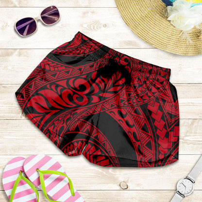 Hawaii Women Shorts Tribal Pattern Polynesian Red