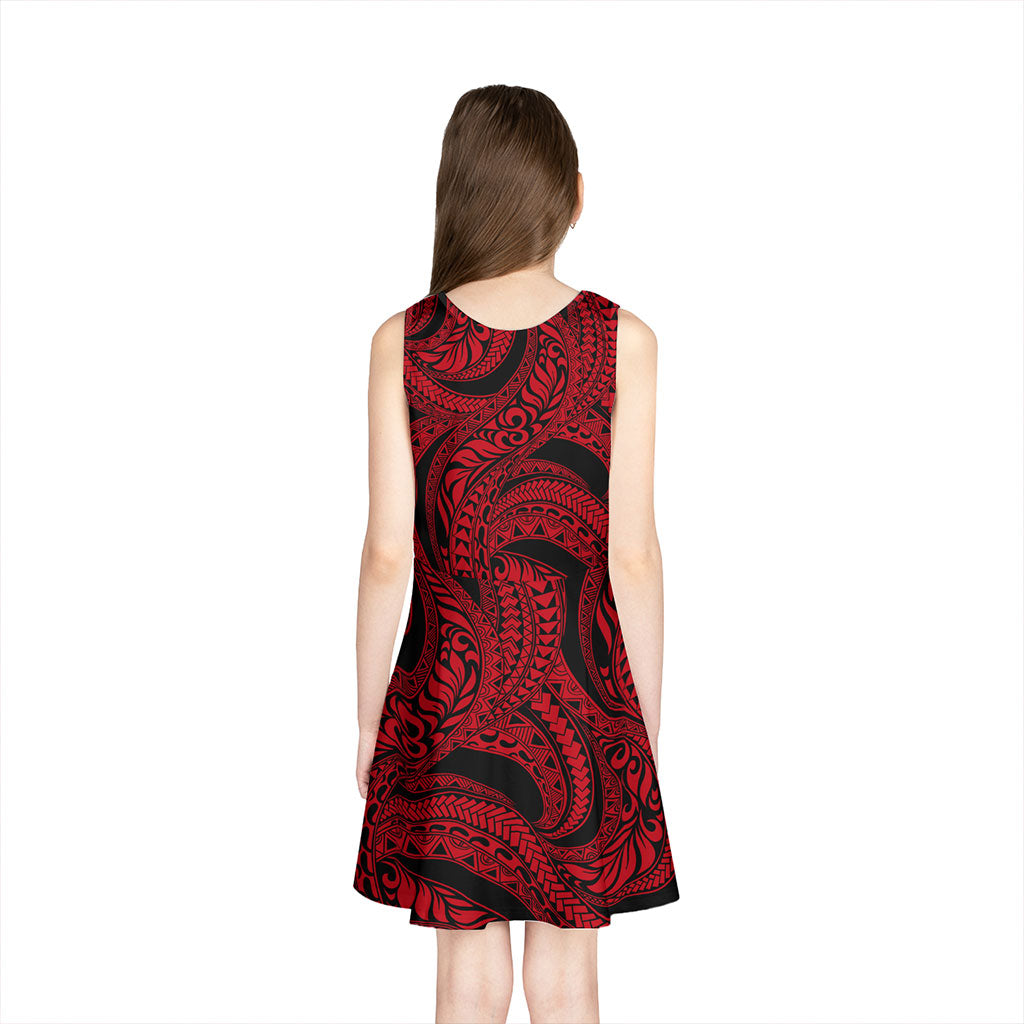 Hawaii Girls Sleeveless Sundress Tribal Pattern Polynesian Red