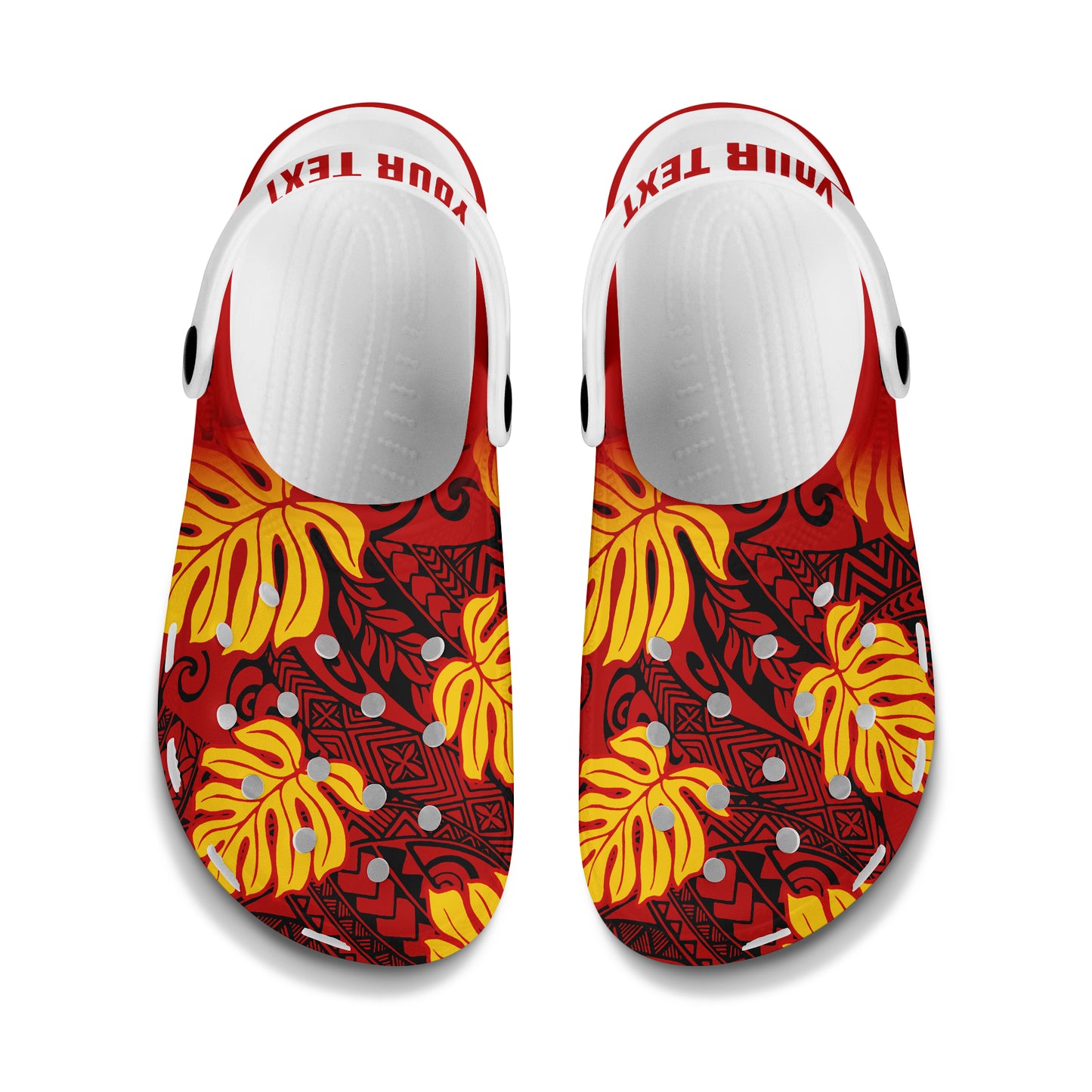 Hawaii Clogs Shoes Custom Text Tribal Polynesia Fabric Leaves