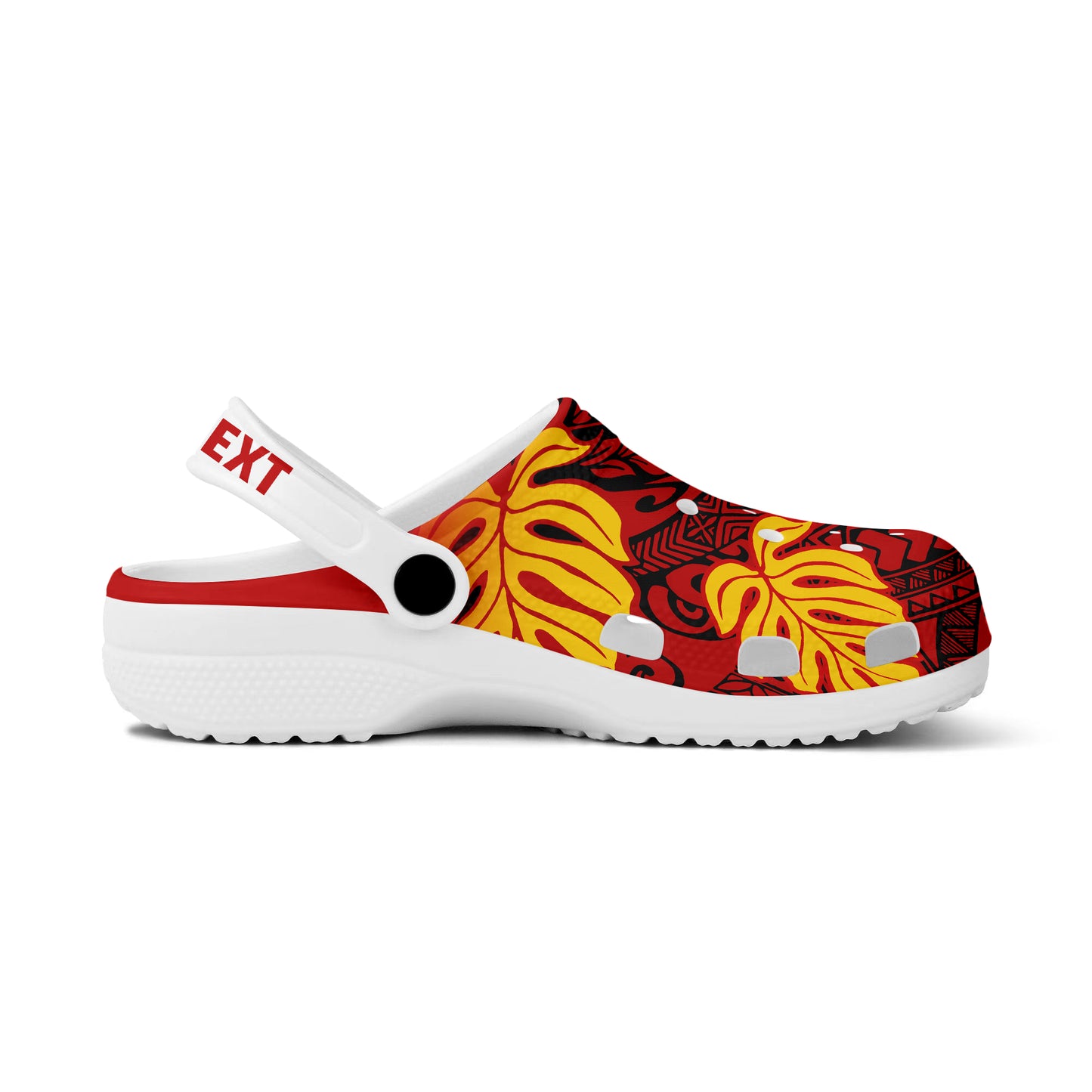 Hawaii Clogs Shoes Custom Text Tribal Polynesia Fabric Leaves