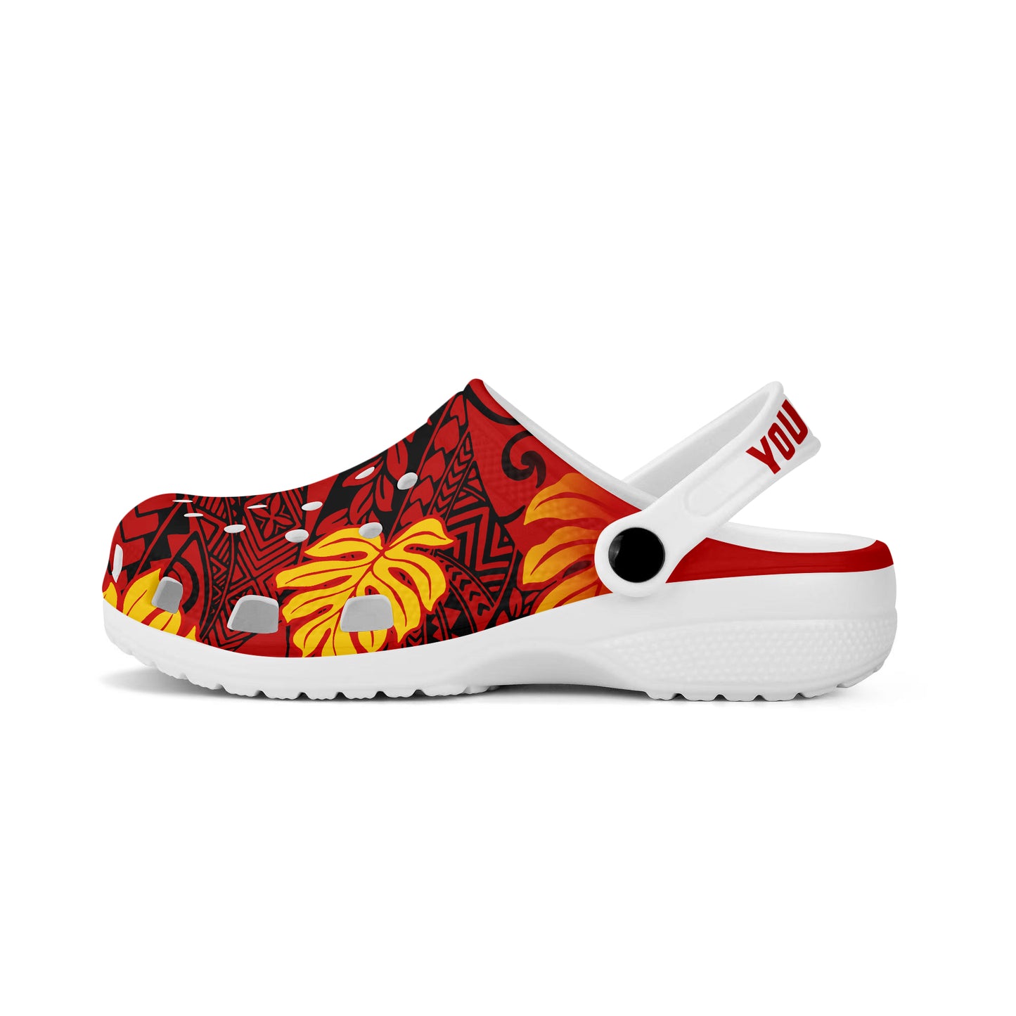Hawaii Clogs Shoes Custom Text Tribal Polynesia Fabric Leaves