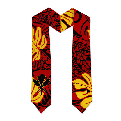 Hawaii Graduation Stole Kanaka Maoli Tribal Polynesia Fabric Leaves