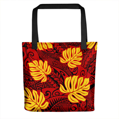 Hawaii Tote Bag Tribal Polynesia Flag Fabric Leaves