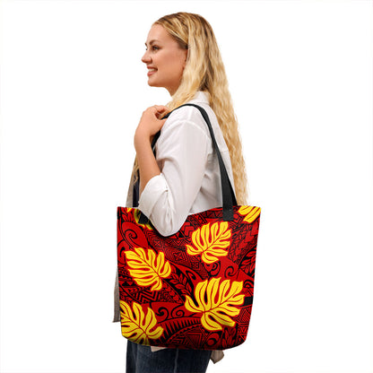 Hawaii Tote Bag Tribal Polynesia Flag Fabric Leaves