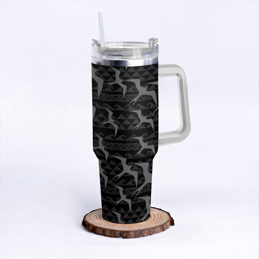 Hawaii 40oz Tumbler Tribal Polynesia Iwa Bird Pattern