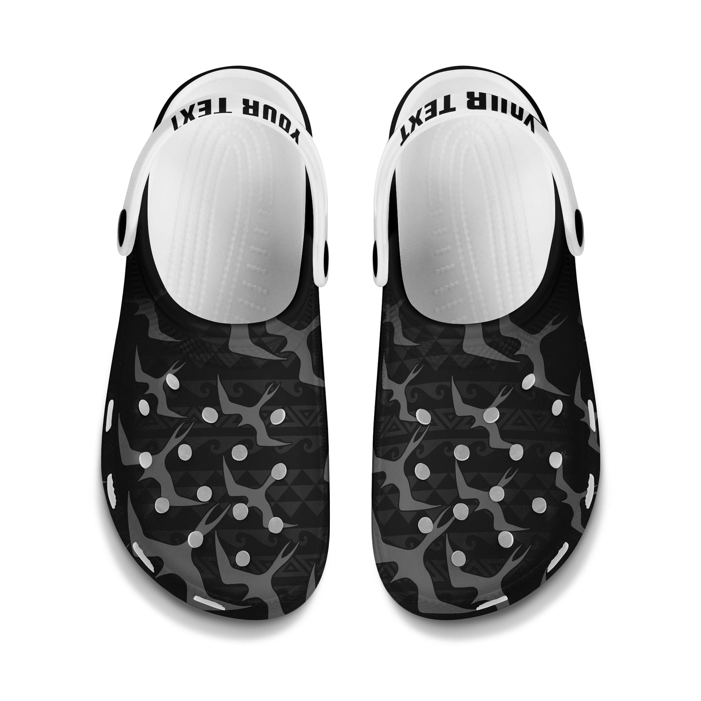 Hawaii Clogs Shoes Custom Text Tribal Polynesia Iwa Bird Pattern