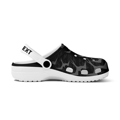 Hawaii Clogs Shoes Custom Text Tribal Polynesia Iwa Bird Pattern