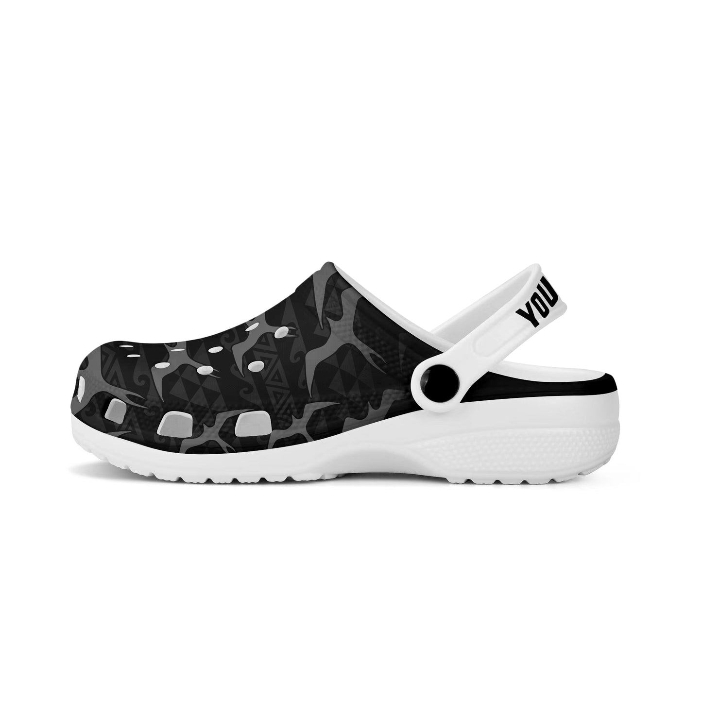Hawaii Clogs Shoes Custom Text Tribal Polynesia Iwa Bird Pattern