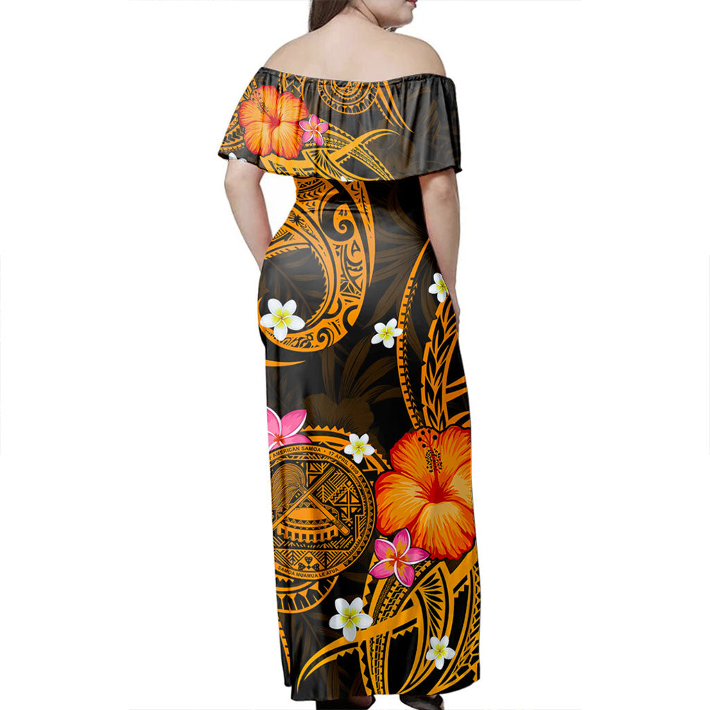 American Samoa Woman Off Shoulder Long Dress Tribal Polynesia Tropical Coat Of Arms