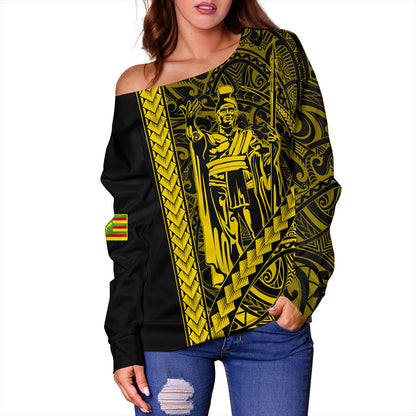 Hawaii Off Shoulder Sweatshirt Tribal Polynesian Kanaka Maoli King Kamehameha