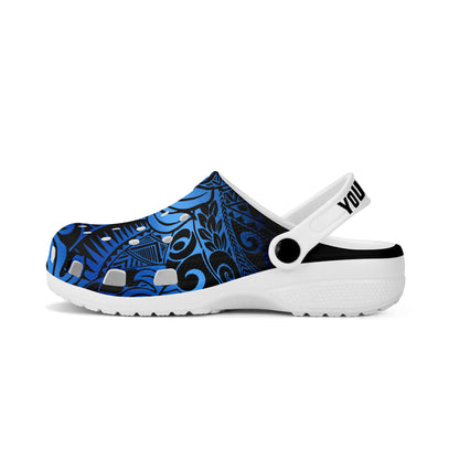 Hawaii Clogs Shoes Custom Text Tribal Polynesian Pattern Leaf
