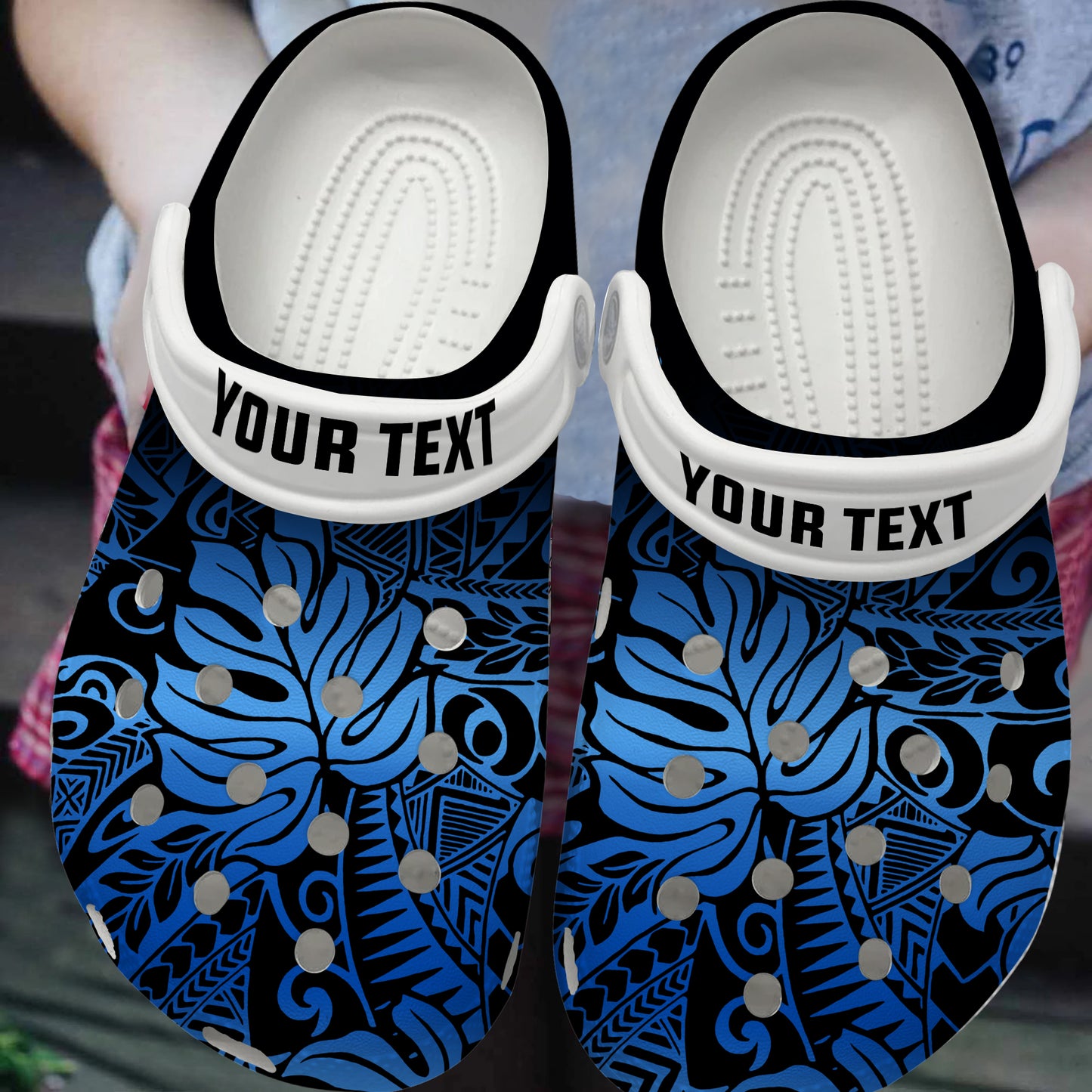 Hawaii Clogs Shoes Custom Text Tribal Polynesian Pattern Leaf