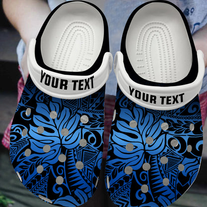 Hawaii Clogs Shoes Custom Text Tribal Polynesian Pattern Leaf