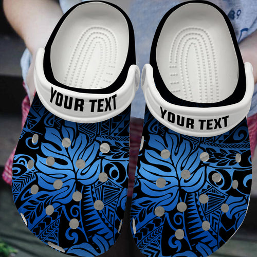 Hawaii Clogs Shoes Custom Text Tribal Polynesian Pattern Leaf