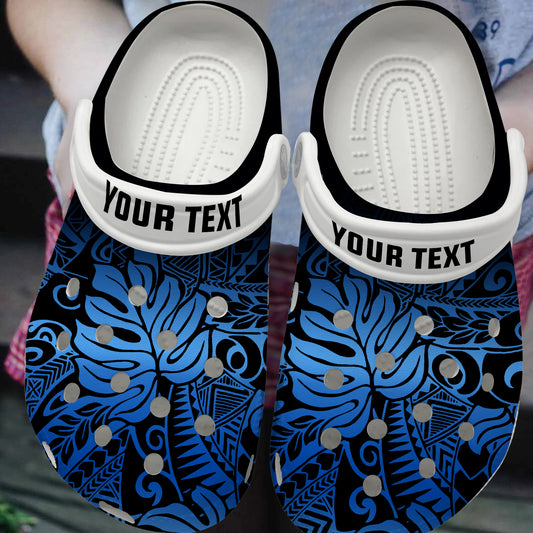 Hawaii Clogs Shoes Custom Text Tribal Polynesian Pattern Leaf