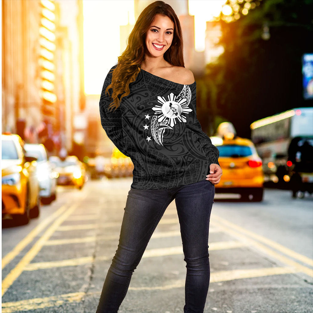 Philippines Filipinos Off Shoulder Sweatshirt Tribal Tattoo Art Style