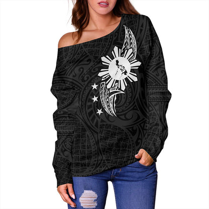 Philippines Filipinos Off Shoulder Sweatshirt Tribal Tattoo Art Style