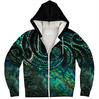 New Zealand Sherpa Hoodie Tribal Wave Papua Shell With Kiwi Bird